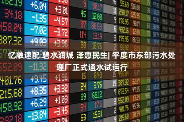 忆融速配 碧水润城 泽惠民生| 平度市东部污水处理厂正式通水试运行