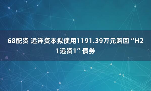 68配资 远洋资本拟使用1191.39万元购回“H21远资1”债券